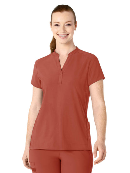 Women's Four-Pocket Mandarin Collar Scrub Top - 6734 - Mineral Red