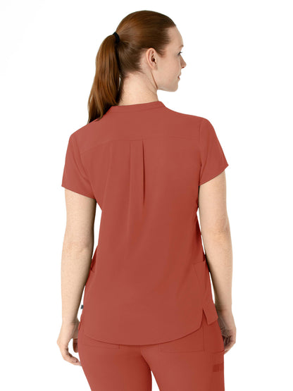 Women's Four-Pocket Mandarin Collar Scrub Top - 6734 - Mineral Red