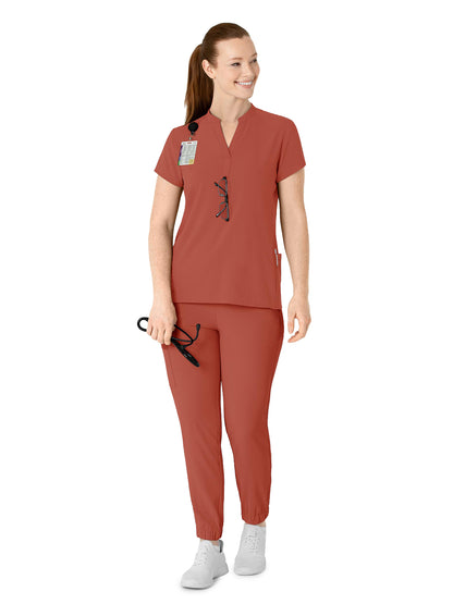 Women's Four-Pocket Mandarin Collar Scrub Top - 6734 - Mineral Red