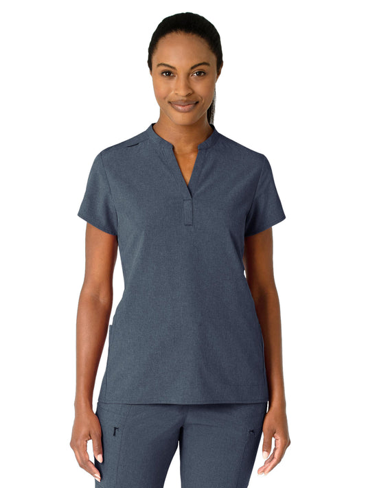 Women's Four-Pocket Mandarin Collar Scrub Top - 6734 - Navy Heather