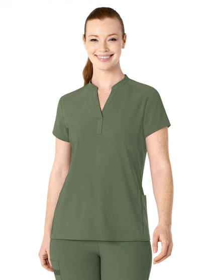 Women's Four-Pocket Mandarin Collar Scrub Top - 6734 - Olive