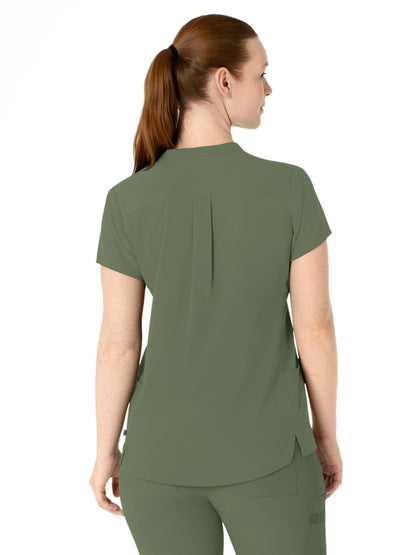 Women's Four-Pocket Mandarin Collar Scrub Top - 6734 - Olive