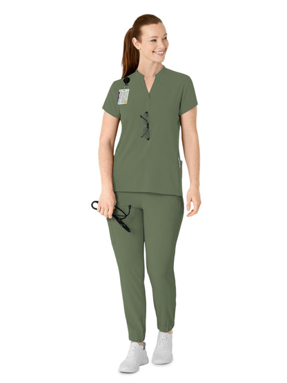 Women's Four-Pocket Mandarin Collar Scrub Top - 6734 - Olive