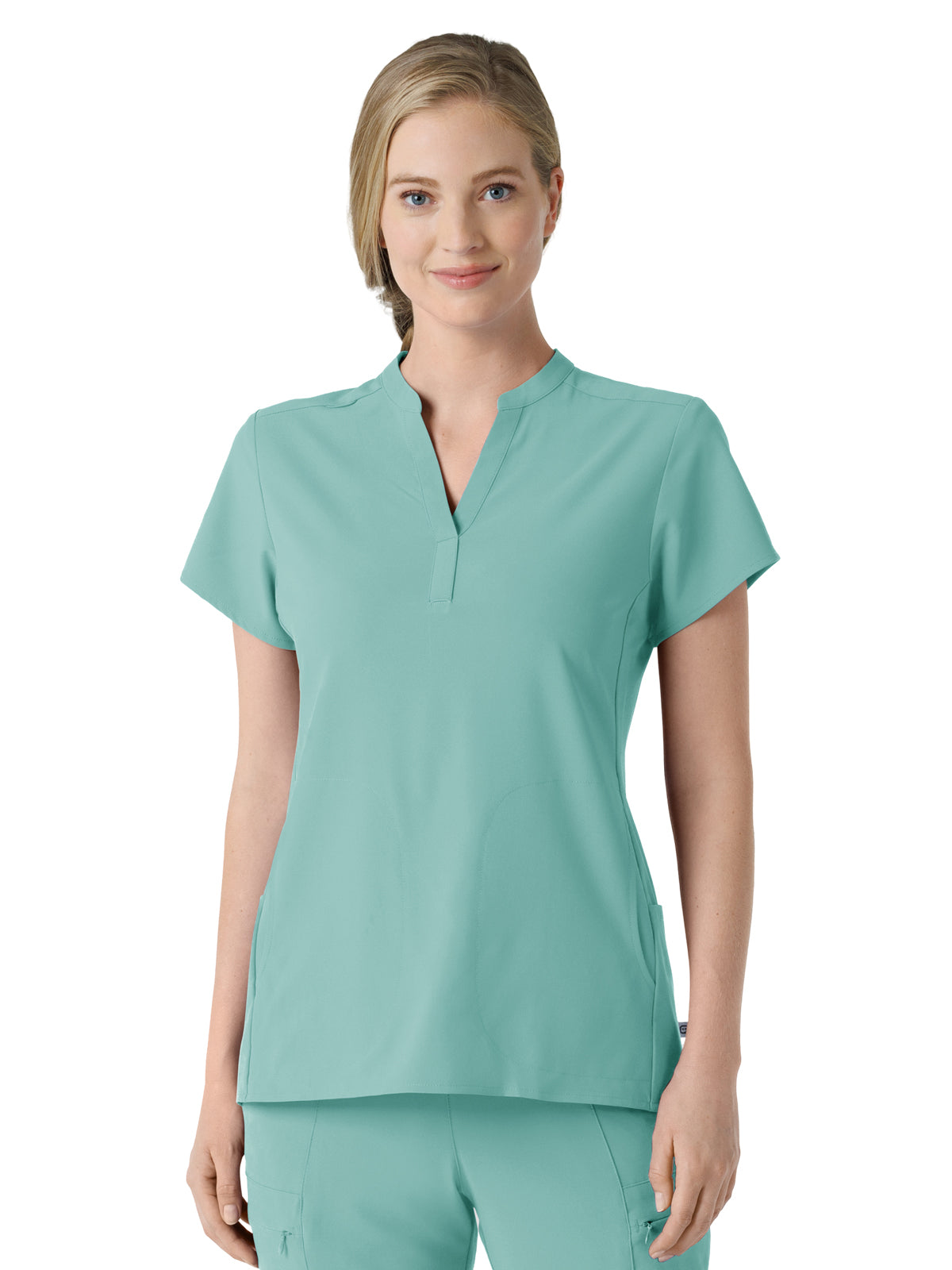 Women's Four-Pocket Mandarin Collar Top - 6734 - Turquoise