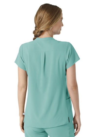 Women's Four-Pocket Mandarin Collar Top - 6734 - Turquoise