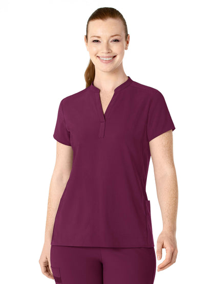 Women's Four-Pocket Mandarin Collar Scrub Top - 6734 - Wine