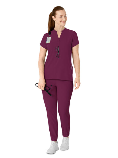 Women's Four-Pocket Mandarin Collar Scrub Top - 6734 - Wine