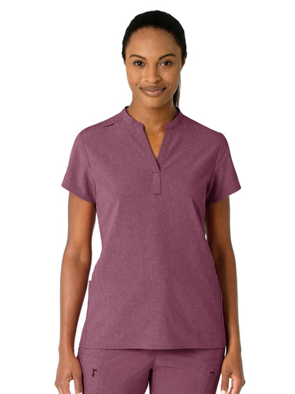 Women's Four-Pocket Mandarin Collar Scrub Top - 6734 - Wine Heather