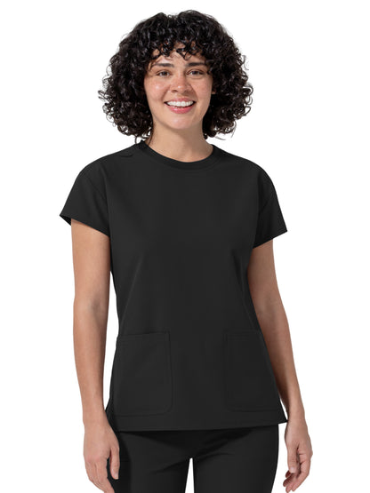Women's Two-Pocket Cap Sleeve Crew Neck Scrub Top - 6780 - Black