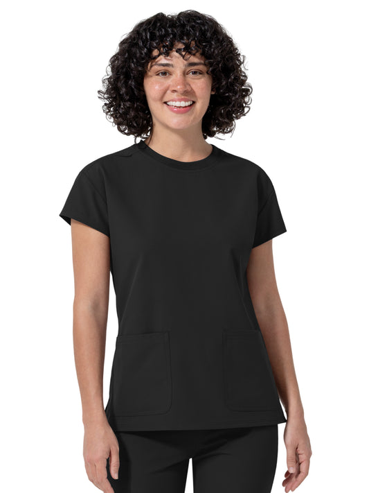 Women's Two-Pocket Cap Sleeve Crew Neck Scrub Top - 6780 - Black