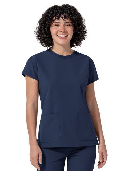 Women's Two-Pocket Cap Sleeve Crew Neck Scrub Top - 6780 - Navy