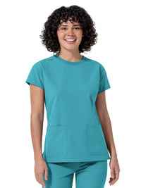 Women's Two-Pocket Cap Sleeve Crew Neck Scrub Top - 6780 - Teal Blue