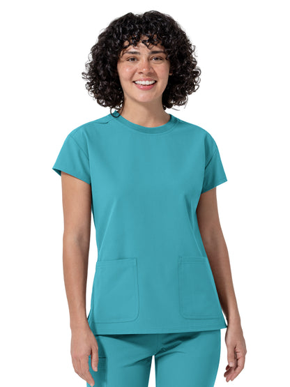 Women's Two-Pocket Cap Sleeve Crew Neck Scrub Top - 6780 - Teal Blue