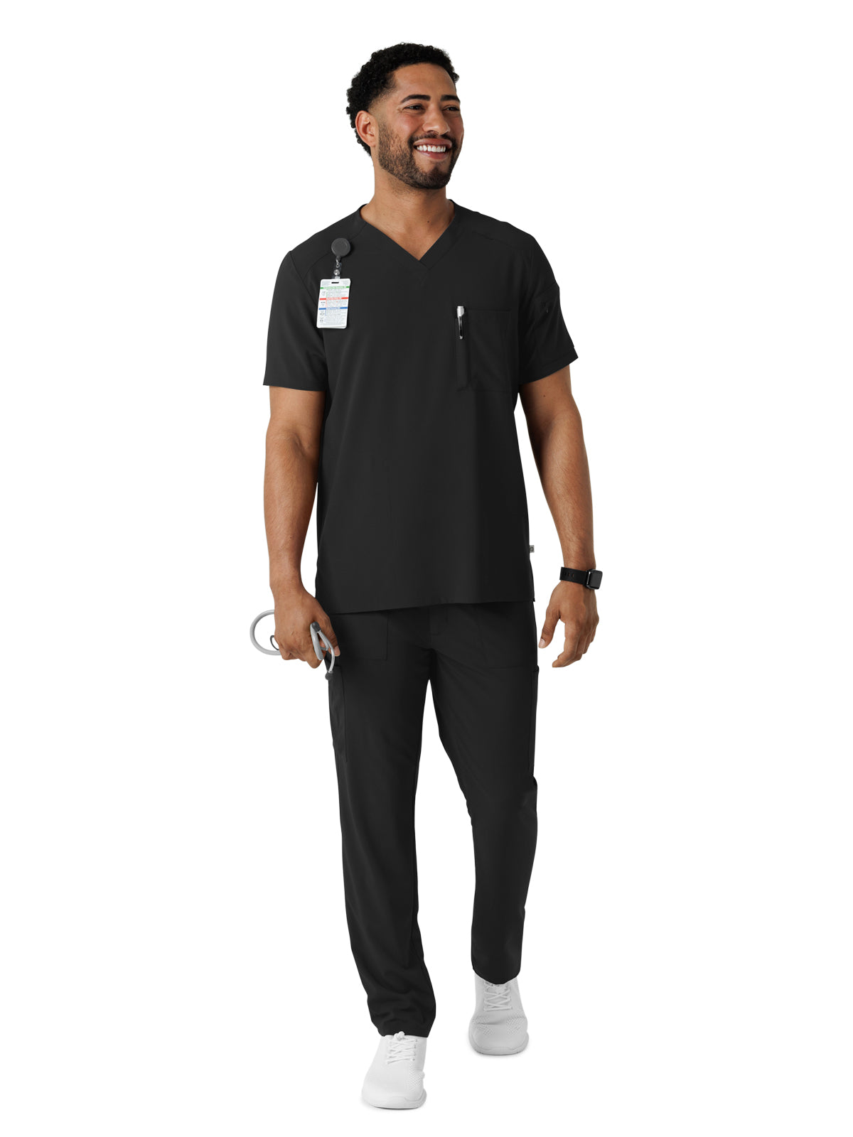 Men's V-Neck 5-Pocket Scrub Top - 6834 - Black