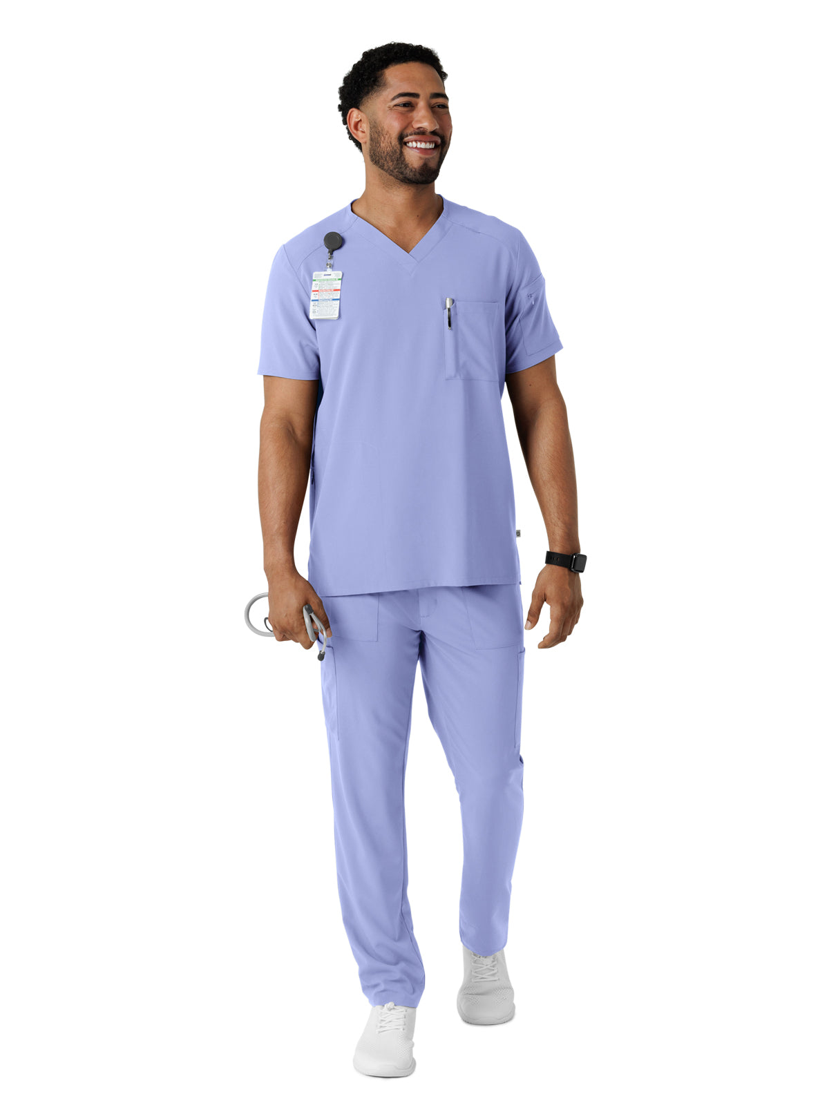 Men's V-Neck 5-Pocket Scrub Top - 6834 - Ceil Blue