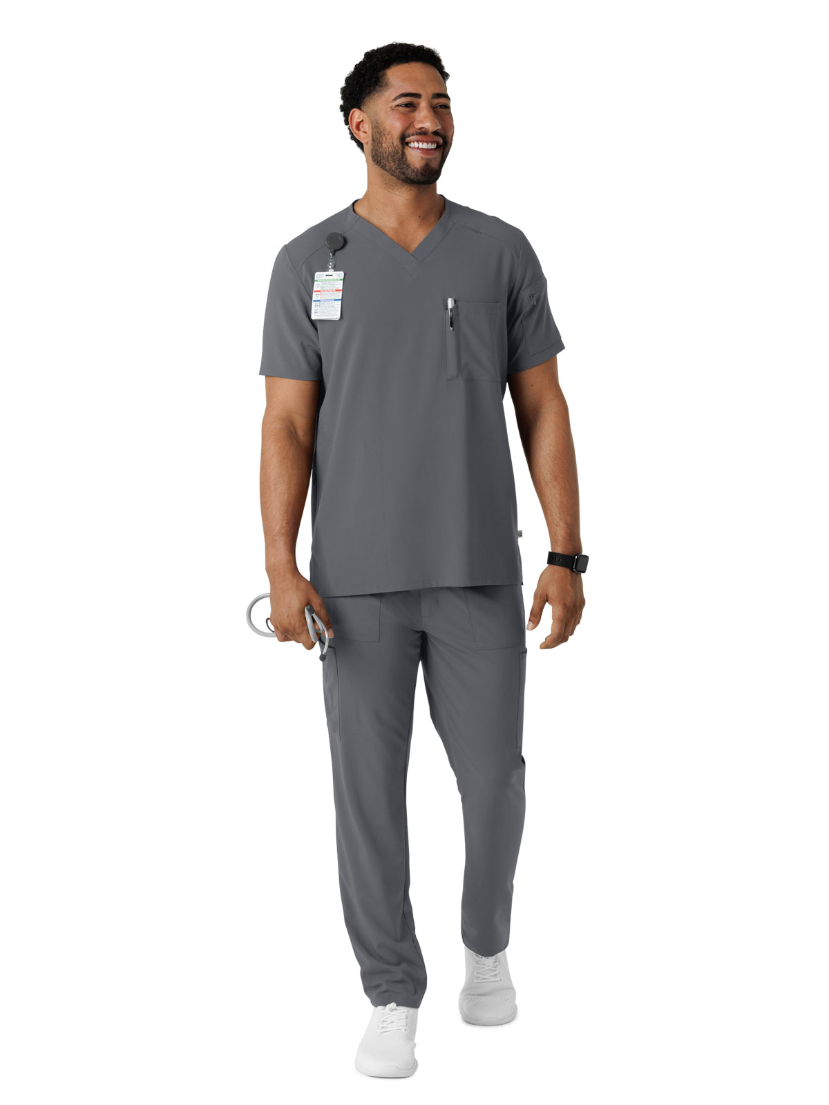 Men's V-Neck 5-Pocket Scrub Top - 6834 - Pewter