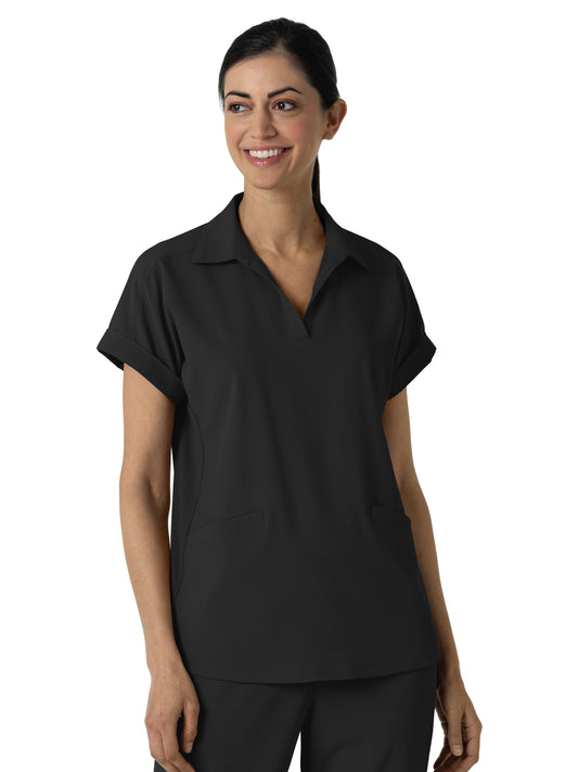 Women’s Two-Pocket Flex-n-Reach Collared Scrub Top - 6934 - Black