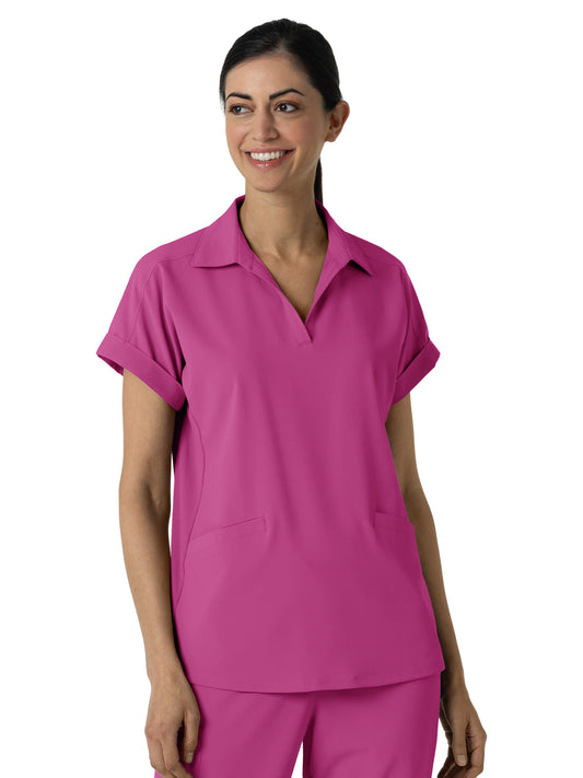 Women’s Two-Pocket Flex-n-Reach Collared Scrub Top - 6934 - Raspberry