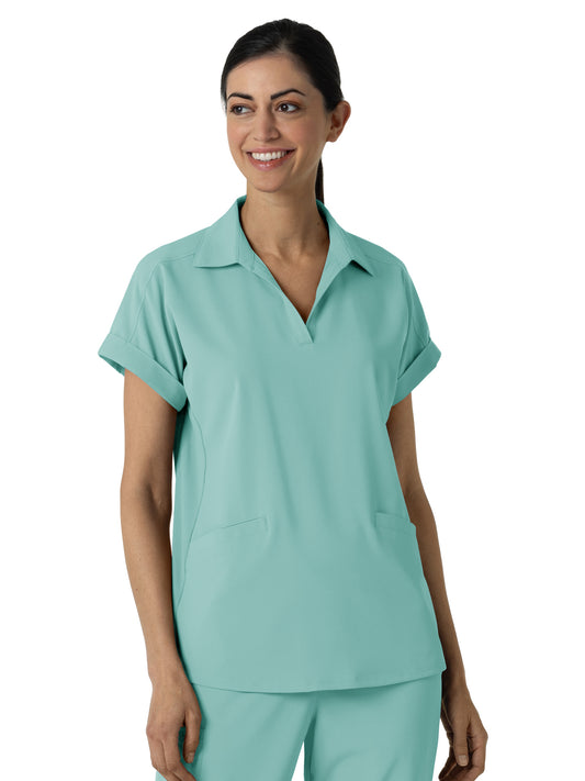 Women’s Two-Pocket Flex-n-Reach Collared Scrub Top - 6934 - Turquoise