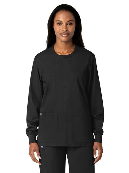 Unisex Five-Pocket Snap Front Scrub Jacket - 800 - Black