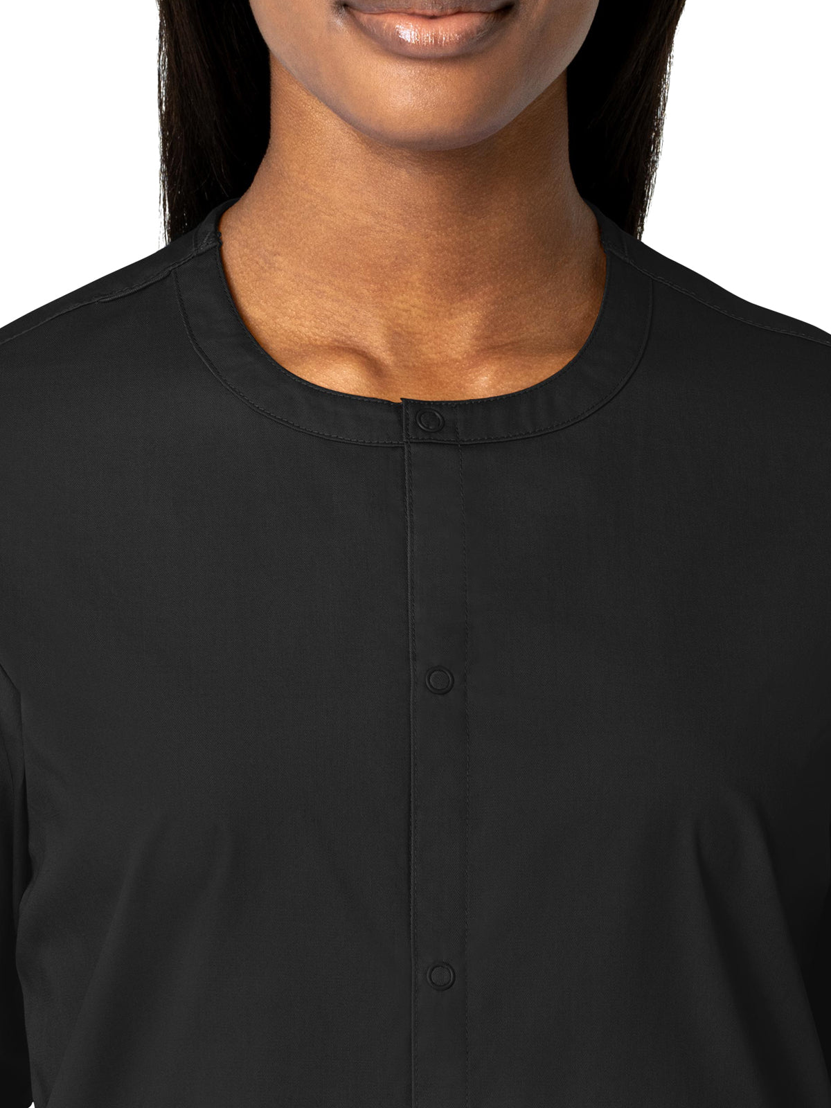 Unisex Five-Pocket Snap Front Scrub Jacket - 800 - Black