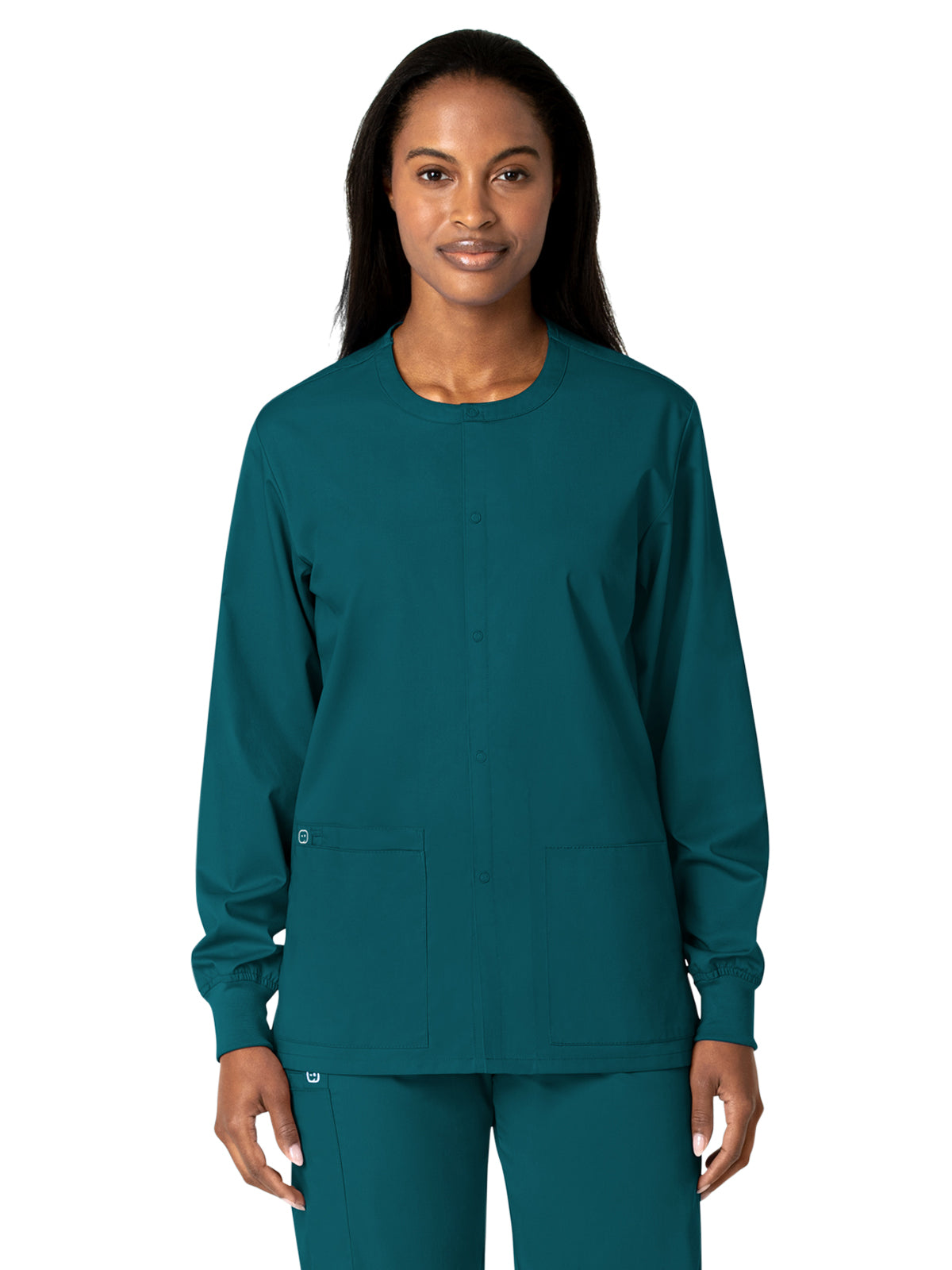 Unisex Five-Pocket Snap Front Scrub Jacket - 800 - Caribbean