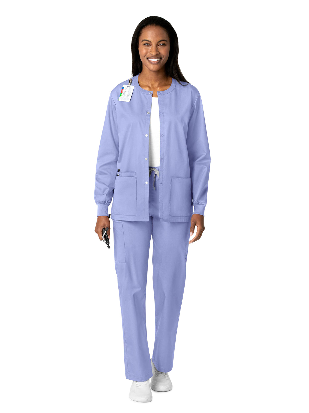 Unisex Five-Pocket Snap Front Scrub Jacket - 800 - Ceil Blue