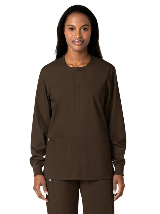 Unisex Five-Pocket Snap Front Scrub Jacket - 800 - Chocolate