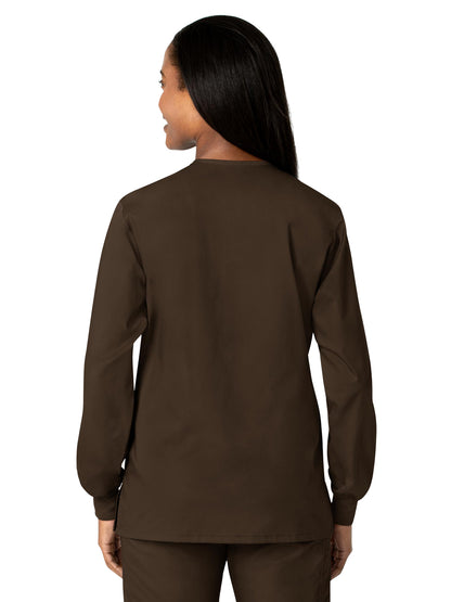 Unisex Five-Pocket Snap Front Scrub Jacket - 800 - Chocolate