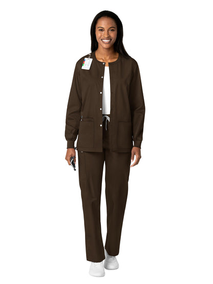 Unisex Five-Pocket Snap Front Scrub Jacket - 800 - Chocolate