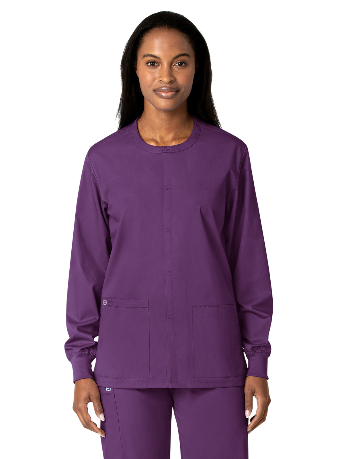 Unisex Five-Pocket Snap Front Scrub Jacket - 800 - Eggplant