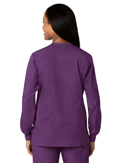 Unisex Five-Pocket Snap Front Scrub Jacket - 800 - Eggplant