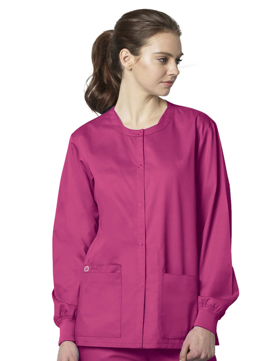 Unisex Five-Pocket Snap Front Scrub Jacket - 800 - Fuchsia