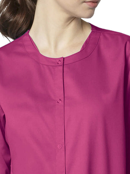 Unisex Five-Pocket Snap Front Scrub Jacket - 800 - Fuchsia