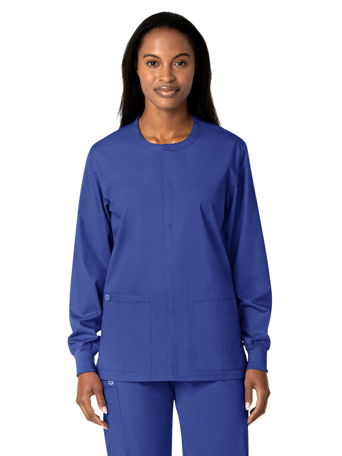 Unisex Five-Pocket Snap Front Scrub Jacket - 800 - Galaxy Blue