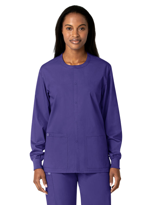 Unisex Five-Pocket Snap Front Scrub Jacket - 800 - Grape