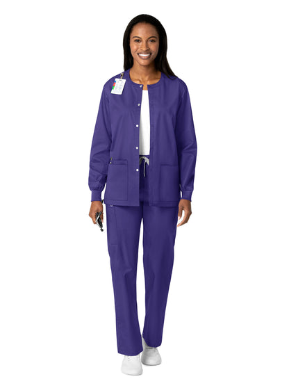 Unisex Five-Pocket Snap Front Scrub Jacket - 800 - Grape