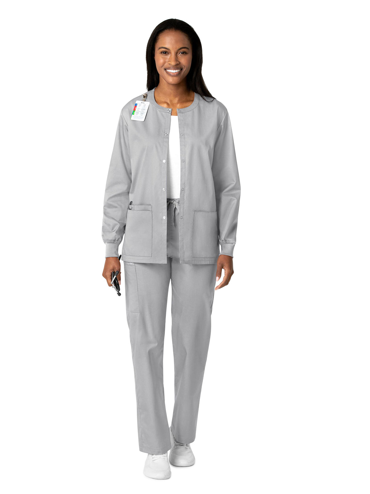 Unisex Five-Pocket Snap Front Scrub Jacket - 800 - Grey