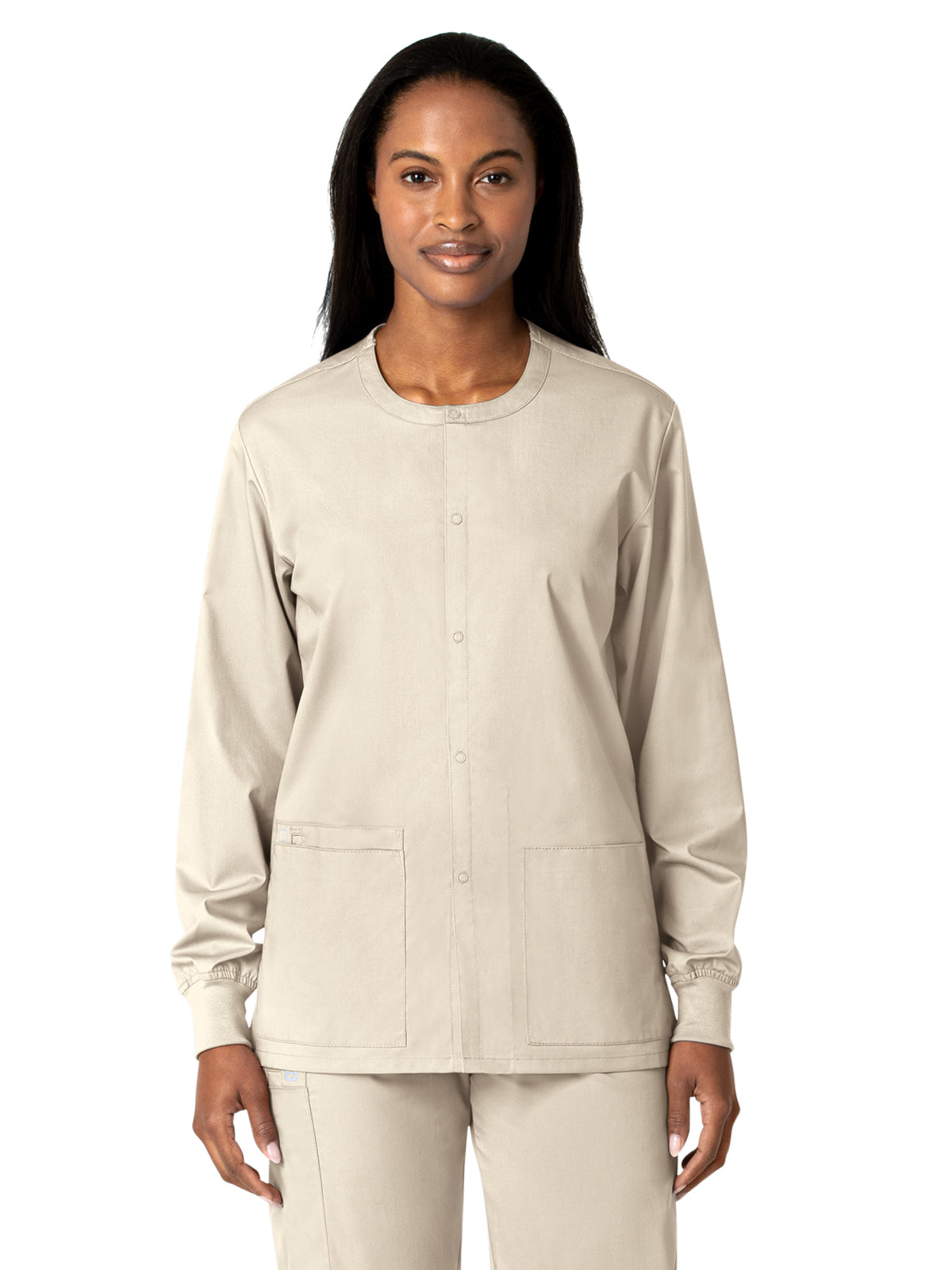 Unisex Five-Pocket Snap Front Scrub Jacket - 800 - Khaki