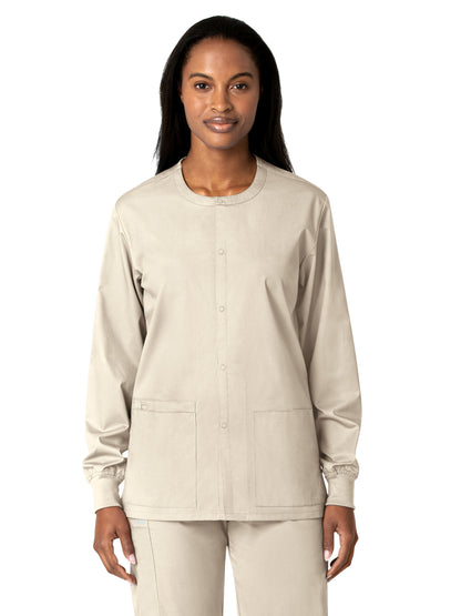 Unisex Five-Pocket Snap Front Scrub Jacket - 800 - Khaki