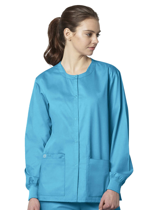 Unisex Five-Pocket Snap Front Scrub Jacket - 800 - Light Turquoise