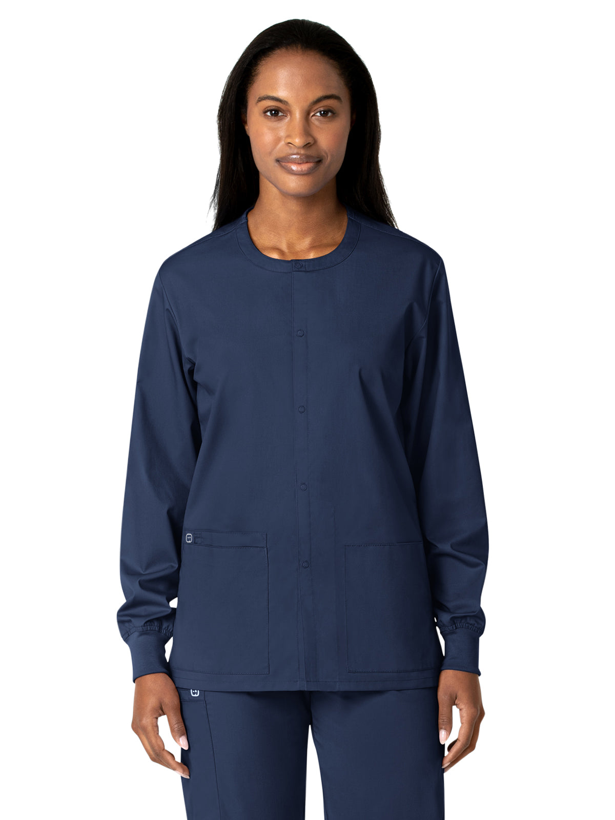 Unisex Five-Pocket Snap Front Scrub Jacket - 800 - Navy