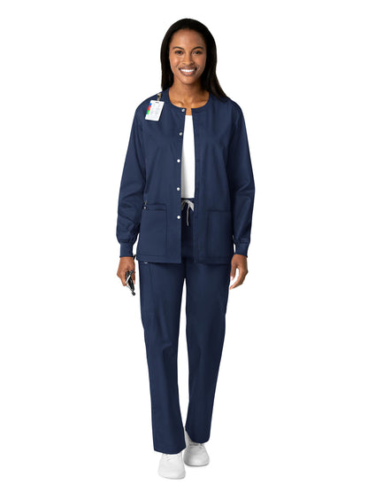 Unisex Five-Pocket Snap Front Scrub Jacket - 800 - Navy