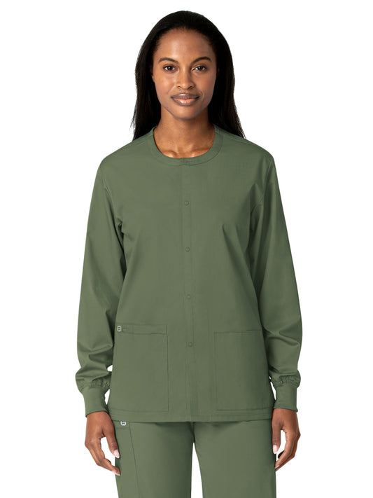 Unisex Five-Pocket Snap Front Scrub Jacket - 800 - Olive