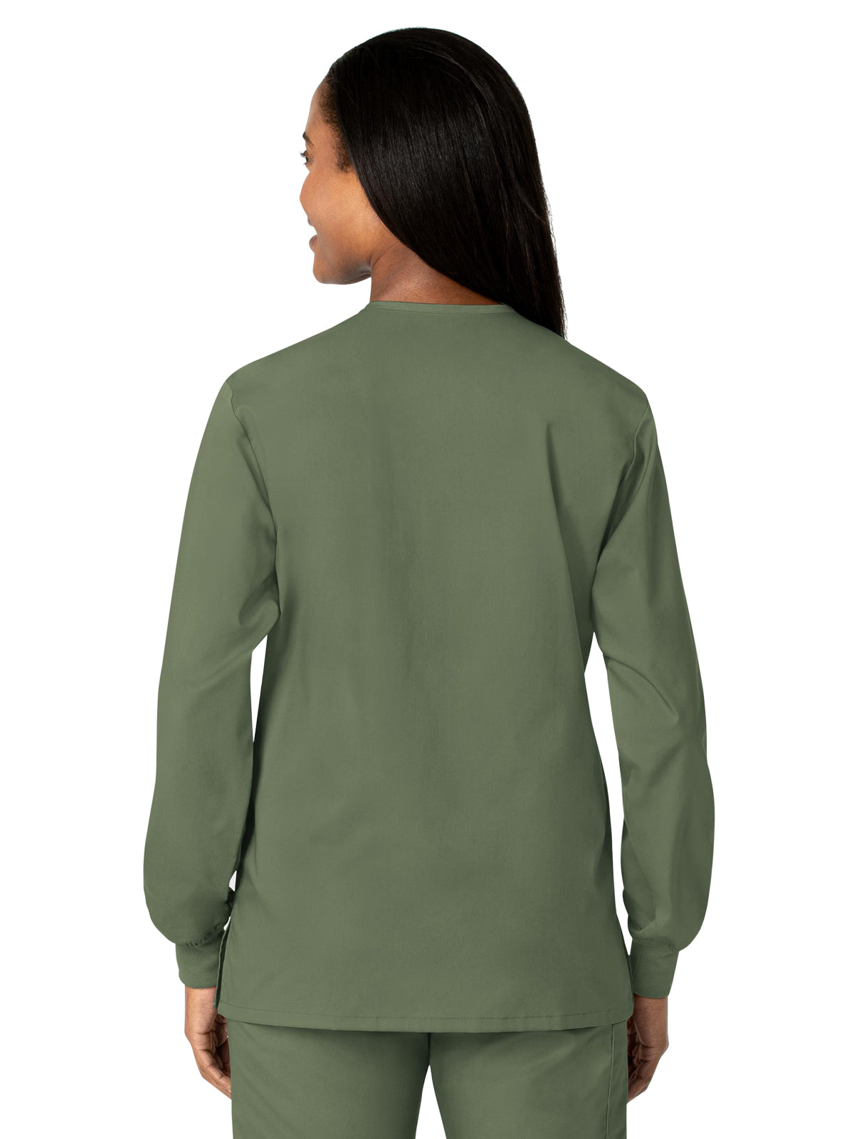 Unisex Five-Pocket Snap Front Scrub Jacket - 800 - Olive