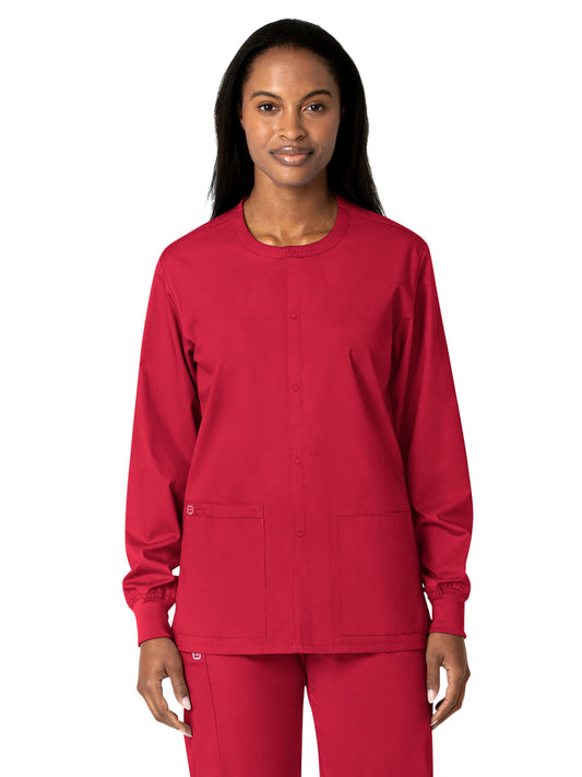 Unisex Five-Pocket Snap Front Scrub Jacket - 800 - Red