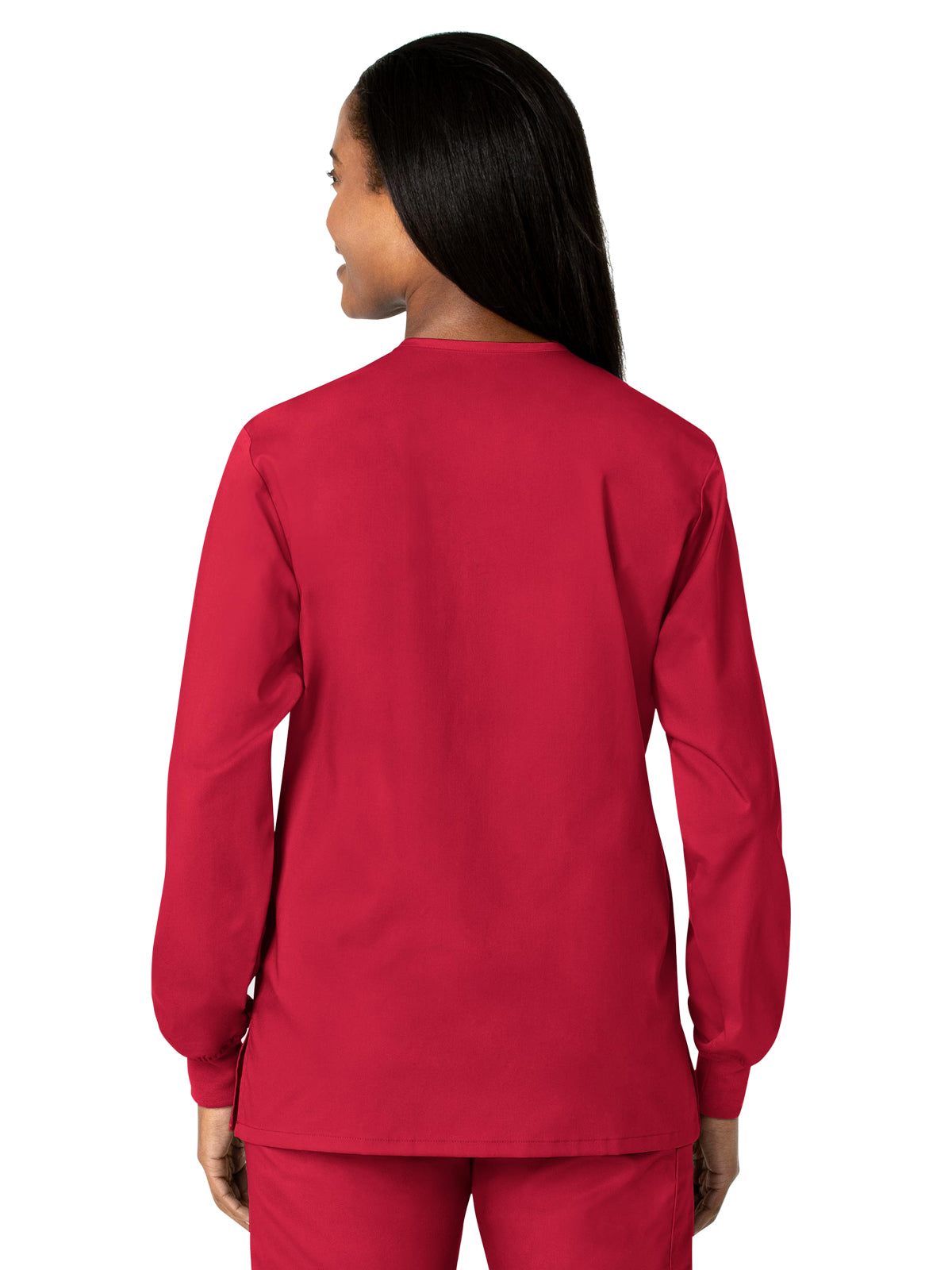 Unisex Five-Pocket Snap Front Scrub Jacket - 800 - Red