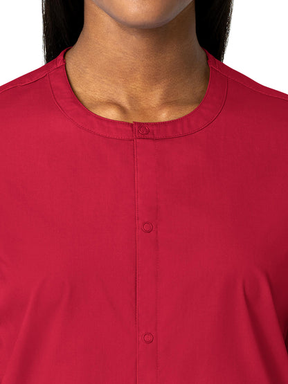 Unisex Five-Pocket Snap Front Scrub Jacket - 800 - Red