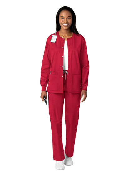 Unisex Five-Pocket Snap Front Scrub Jacket - 800 - Red