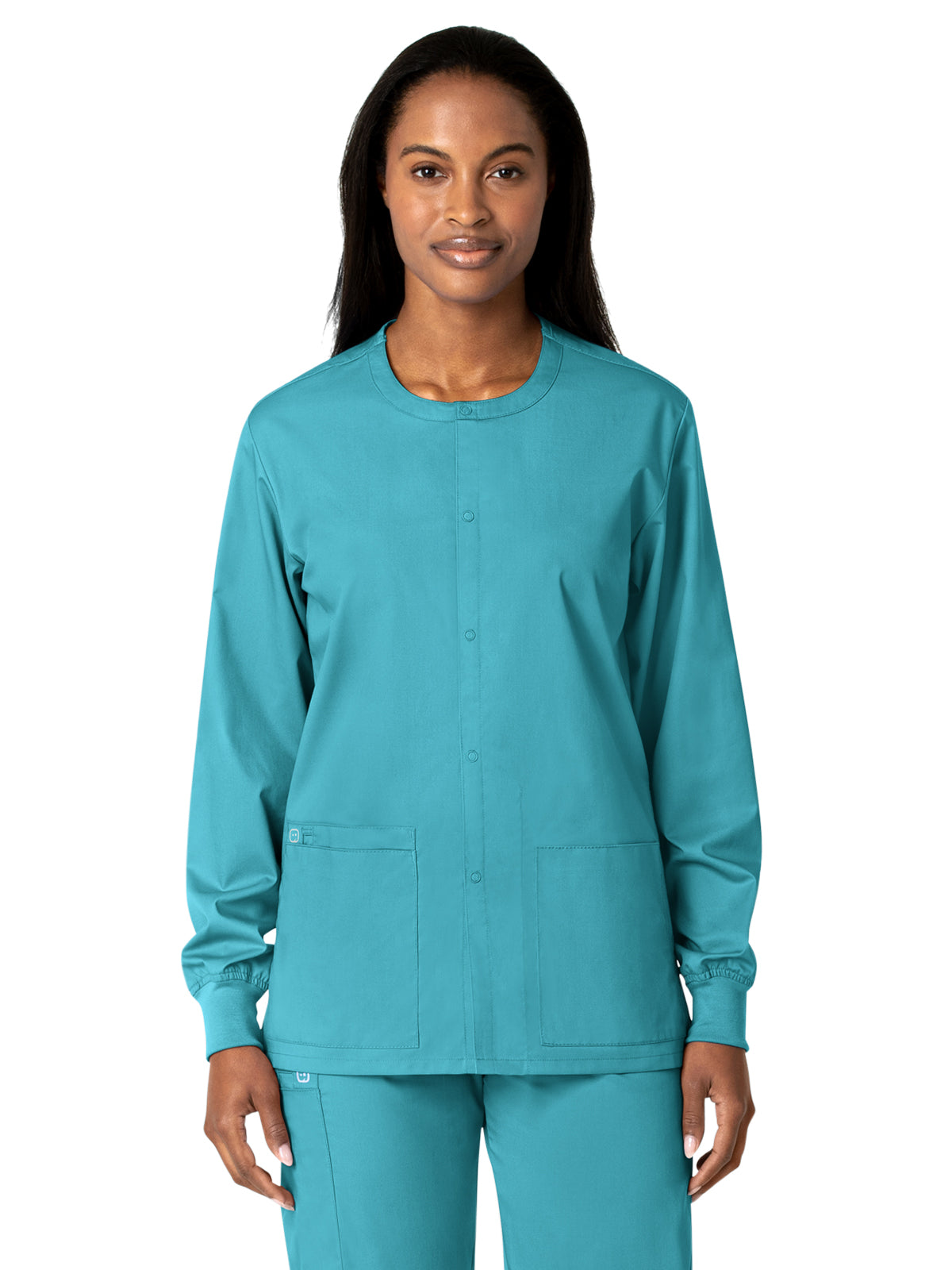 Unisex Five-Pocket Snap Front Scrub Jacket - 800 - Teal